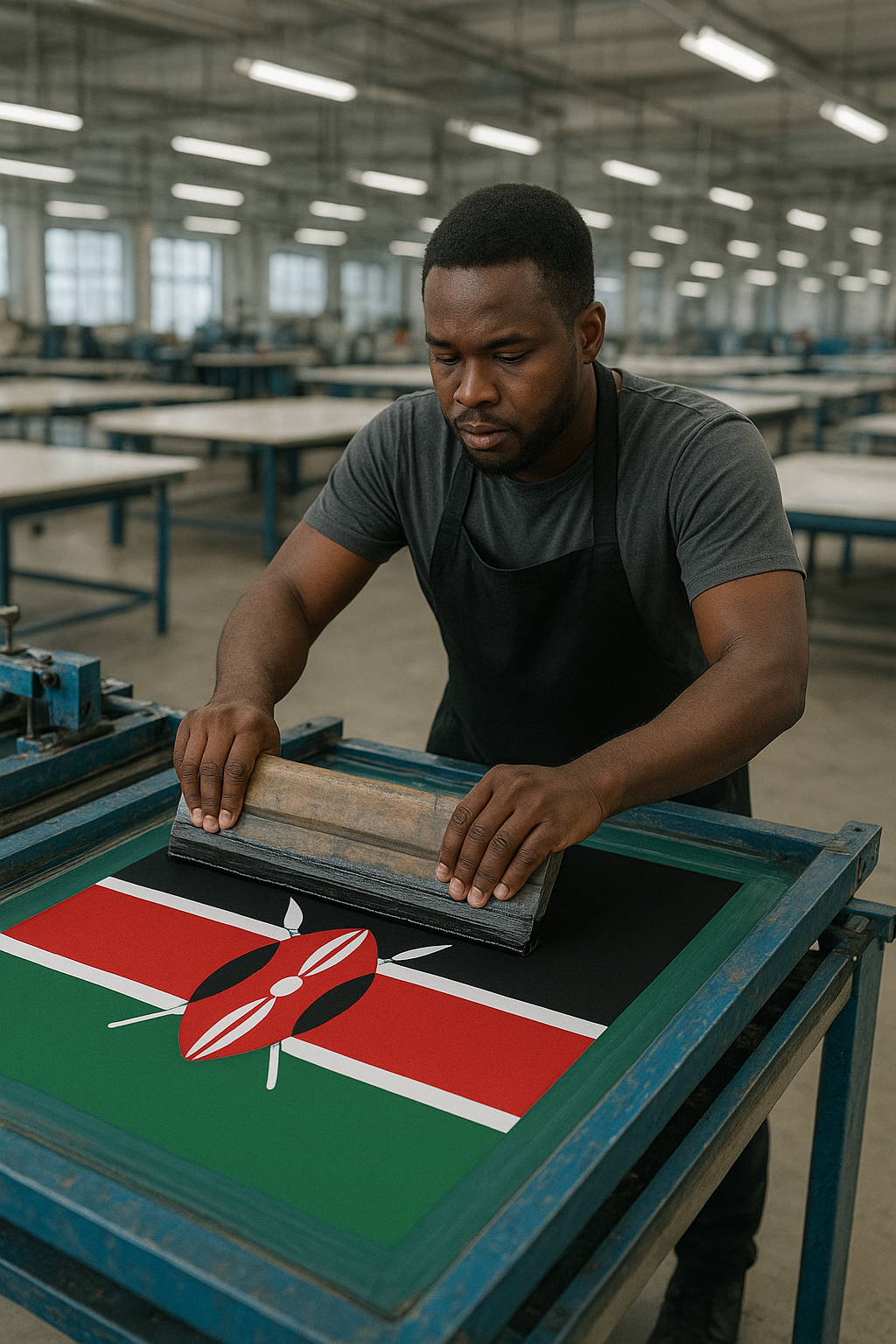 African man working on flag printing machine